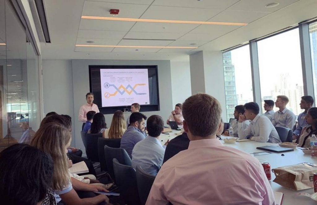 Kelley Consulting Workshop members meeting with LEK Consulting's Global Managing Partner Stuart Jackson & colleagues on the August 2019 Chicago Trip